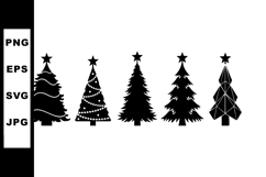 Christmas tree silhouettes with star toppers in black and wh Product Image 1