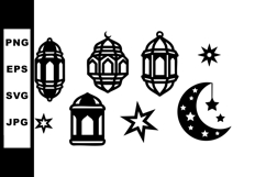 Islamic lanterns crescent moon stars vector graphic design s Product Image 1