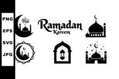 Ramadan Kareem celebration icons with mosque crescent moon l Product Image 1
