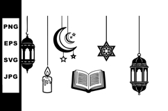 Islamic lanterns crescent stars decorative elements holy boo Product Image 1