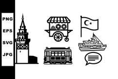 Istanbul city symbols vector set including Kz Kulesi, tram, Product Image 1