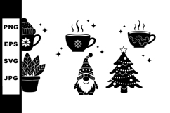Winter holiday vector set with hot drinks, Christmas tree, g Product Image 1