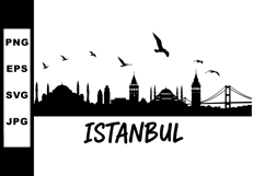 Istanbul city skyline silhouette with flying birds and iconi Product Image 1