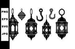 Vintage Arabic Lanterns Vector Set Black Silhouettes Decorat Product Image 1