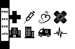 Medical and healthcare icons set including hospital, ambulan Product Image 1
