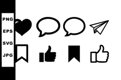 Social media icons set including heart, chat bubbles, paper Product Image 1