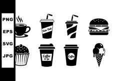 Coffee and fast food icons set with steaming cup, takeaway d Product Image 1