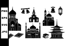 Religious buildings and symbols vector set with mosque, chur Product Image 1