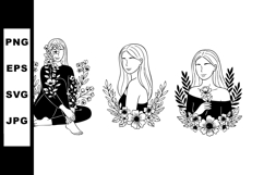 Three elegant women with floral arrangements vector art in b Product Image 1