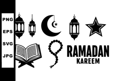 Ramadan Kareem vector set with crescent moon star lantern ro Product Image 1