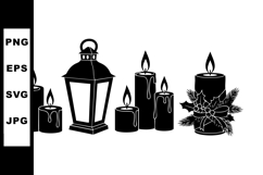Candle and Lantern Silhouettes with Holiday Decorations Vect Product Image 1