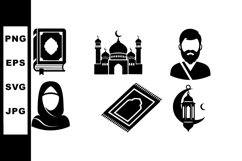 Islamic religious icons including mosque, Quran book, prayer Product Image 1