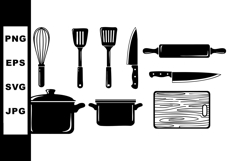 Kitchen cooking utensils set with whisk spatulas knives pots Product Image 1