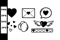 Heart love icons set with envelope wings and speech bubble i Product Image 1