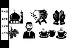 Islamic culture vector set with mosque, praying hands, dates Product Image 1