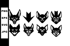 Set of fierce wild fox head silhouettes with various express Product Image 1
