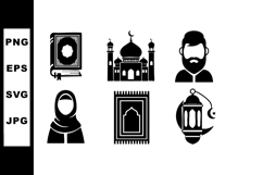 Islamic religious icons mosque lantern book man woman hijab Product Image 1