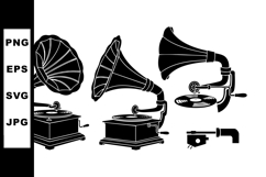 Vintage gramophone vector set with classic horn speakers and Product Image 1