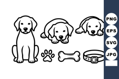 Cute puppy dog sitting lying down with bone paw collar simpl Product Image 1