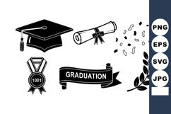 Graduation cap diploma medal laurel wreath confetti and ribb Product Image 1