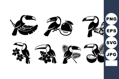 Toucan bird vector set with tropical fruits, flowers, leaves Product Image 1