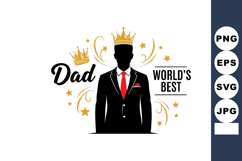 Dad Worlds Best Father silhouette with golden crown and red Product Image 1