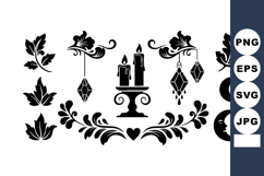 Black ornamental floral design with candles crescent moon an Product Image 1