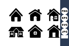 Simple black house icons with various roof and window styles Product Image 1