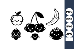 Cute cartoon fruit faces with apple cherry banana strawberry Product Image 1