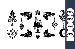 Black decorative floral and candle vector elements with hear Product Image 1