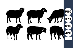 Black silhouette sheep vector set showing different poses an Product Image 1