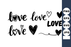 Hand-drawn love text with hearts in artistic black ink calli Product Image 1