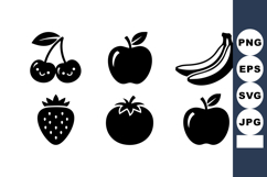 Black silhouette fruits including cherry apple banana strawb Product Image 1