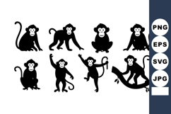Monkey silhouettes in various poses vector set with playful Product Image 1