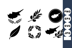 Cyprus map icons with olive branch wreath and leaves vector Product Image 1