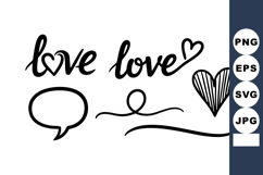 Hand-drawn love text with hearts and decorative brushstroke Product Image 1