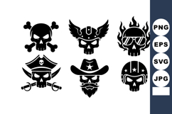 Set of six black skull icons with pirate, cowboy, and biker Product Image 1