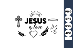 Jesus is love religious vector design with cross heart dove Product Image 1
