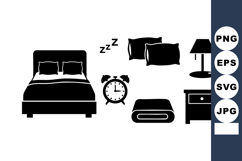 Bedroom furniture collection with bed pillows alarm clock bl Product Image 1