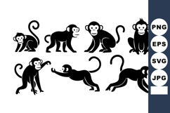 Monkey vector silhouettes showing various poses in playful a Product Image 1
