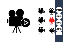 Movie camera icon set with play button for video and multime Product Image 1