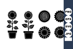 Sunflower vector icons with potted plant and flower head clo Product Image 1