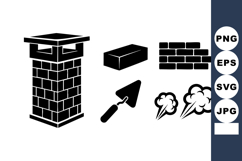 Brick chimney and construction tool vector set with bricks a Product Image 1