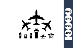Airplane icons collection with airport control tower and run Product Image 1