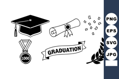 Graduation cap diploma medal laurel wreath confetti celebrat Product Image 1