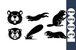 Beaver silhouette vector set showing head, swimming, sitting Product Image 1
