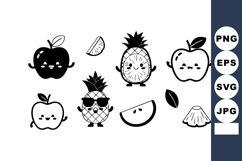 Cute kawaii style apple and pineapple fruit characters with Product Image 1