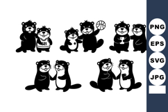Cute otters playing basketball and standing in pairs in blac Product Image 1