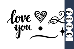 Love you hand lettering calligraphy with heart and decorativ Product Image 1