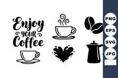 Coffee cup beans kettle enjoy your coffee text vector illust Product Image 1